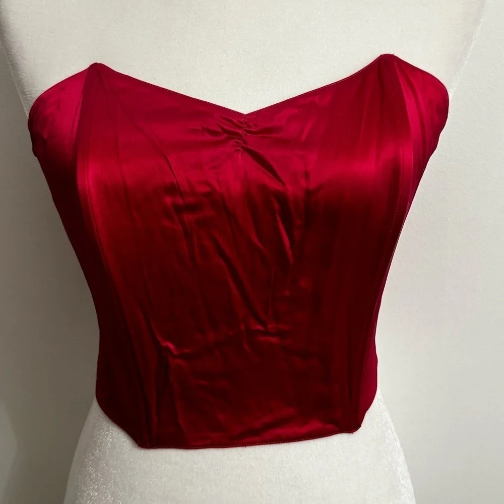 Vintage Nordstrom’s Lingerie Silk bustier Corset Strapless Top With Boning Red - Picture 1 of 9